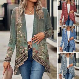 Women's Jackets Women Fall Cardigan Elegant Vintage Floral Print Jacket For Stylish Ethnic Shawl With Irregular Hem Long Sleeves