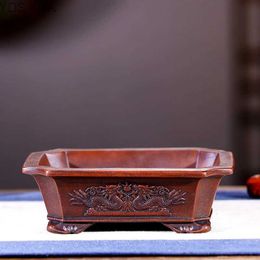 Planters Pots Purple Send Bonsai Pot Tradition China Carved Succulents Garden Decoration 240325