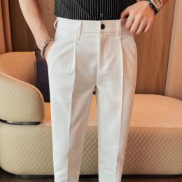 Spring/summer Solid Colour Men's Casual Pants Fashion Slim Fit Business and Social Suit Pants Ankle Length Office Trousers 28--38