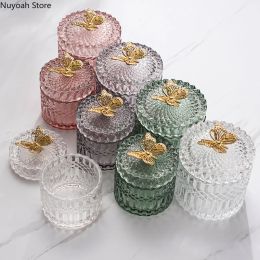 Jars Nordic Butterfly Glass Storage Jar Jewellery Box Household Cotton Swab Box Desktop Transparent Glass Jar Decoration Decoration