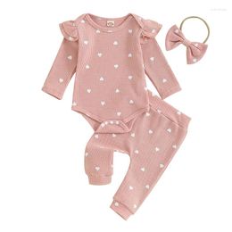 Clothing Sets Baby Girls 3Pcs Fall Outfits Long Sleeve Heart Print Romper Pants Headband Set Infant Clothes