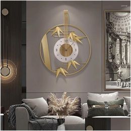 Wall Clocks Modern Wrought Iron Bamboo Leaf Ornaments Home Background Hanging Crafts Study Room Mural Decoration Drop Delivery Garden Otfjk