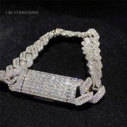 Hip Hop Jewelry 15Mm Fully VVS Baguette Moissanite Diamond Men Bracelet Sier Iced Out Miami Cuban Link Chain