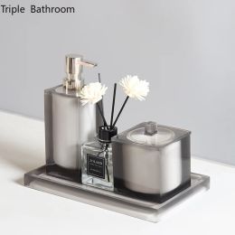 Sets Bathroom Accessories Set Highend Resin Liquid Soap Dispenser Cotton Swab Box Trays Travel Portable Hotel Washing Tools