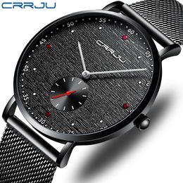 Relogio Masculino CRRJU New Men Watch Luxury Business Waterproof Slim Mesh Quartz Wristwatch Fashion Military Sport Male Clock257W