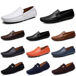 Designer Leather Doudou Mens Casual Driving Shoes Breathable Soft Sole Light Tan Black Navy White Blue Silver Yellow Grey Men's Flats Footwear All-match Lazy Shoe B078