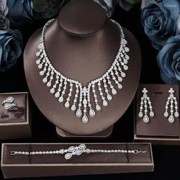 Necklace Earrings Set Luxury Big Wedding Bridal 4pcs Full African CZ Water Drop UAE Brides Accessories