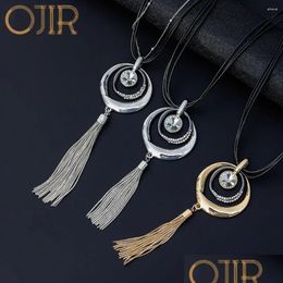 Pendant Necklaces Vintage Long Chains Collares Necklace With Crystal Beads Geometry Suspension Pendants Goth Jewelry For Women 2024 Dr Otulw