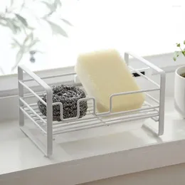 Kitchen Storage White/Black Iron Sponge Drainer Practical With Drain Pan Draining Soap Shelf Space Saving Sink Rack Bathroom