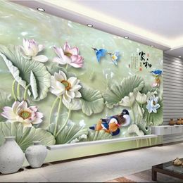 Wallpapers Wellyu Customised Large - Scale Murals Aesthetic Elegance Lotus Jade Carving TV Backdrop Wallpaper For Walls 3 D