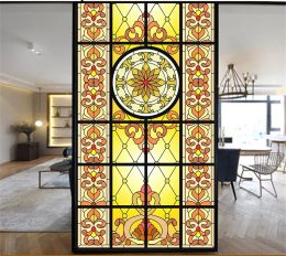 Films Privacy Windows Film Decorative Church Style Stained Glass Window Stickers No Glue Static Cling Frosted Window cling 38