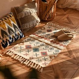 Carpets 60x90cm Rug Nordic Style Geometric Cotton Linen Tassel Floor Mat Bedroom Kitchen Area Rugs Absorbent Foot Pads