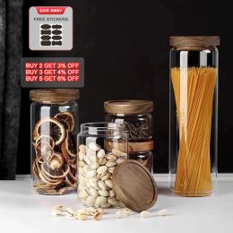 Jars Wood Lid Glass Airtight Canister Food Container Tea Coffee Beans Kitchen Storage Bottles Jar Sealed Grounds Candy Jars Organizer
