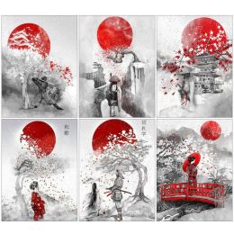 Number Japanese Samurai Oil Painting By Numbers Kits Cherry Blossoms Pictures Paint By Numbers on Canvas for Adults Home Decor