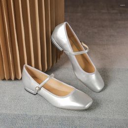 Sier Scarpe da donna Eleganti Casual 687 Pelle Mary Jane Punta quadrata Cinturino alla caviglia Fibbia in metallo Ballerine Donna Mocassini slip on laccati