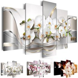 Stitch 5D Diamond Painting 5 Pieces Orchids Flower Embroidery Mosaic DIY Needlework Gift Exquisite Background Poster Living Room Decor