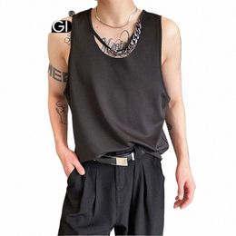 men Chain Streetwear Fi Hip Hop Tank Tshirt Undershirt Sleevel T-shirt Male Net Celebrity Nightclub Stage Clothing Tees o4iS#