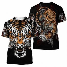 3d Tiger Print T Shirt For Men Boutique Animal Graphic T-Shirts Summer Trend Harajuku Oversized Short Sleeve Leisure O-neck Tops x7V6#