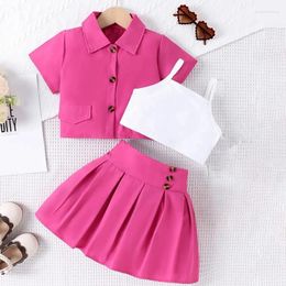 Clothing Sets CitgeeSummer Kid Girls Clothes Short Sleeve Button Shirt Cami Tops Skirt Set Outfits