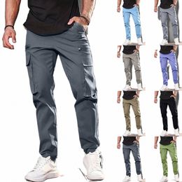 men's Cargo Pants Relaxed Fit Sport Pants Jogger Sweatpants Drawstring Elastic Waist Outdoor Solid Colour Trousers With Pockets v9gG#
