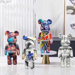 Novelty Items Colourful graffiti bear brick pattern bear brick statue violent bear resin decoration desktop accessories luxury living room decorationL2403