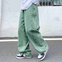 Men's Jeans Harajuku style straight jeans mens Y2k street clothing trend green purple mens casual bag wide leg jeans denim pantsL2403