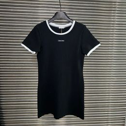 Designer Women Dress Luxury Short Sleeve Casual Daily Tees Dresses Contrast Colour Elegant Grey Black Dress