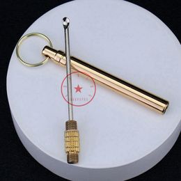 New Style Smoking Brass Mini Pipes Portable Key Ring Tobacco Pill Oil Rig Spoon Tobacco Dabber Seal Storage Bottle Stash Case Jar Container Cigarette Holder