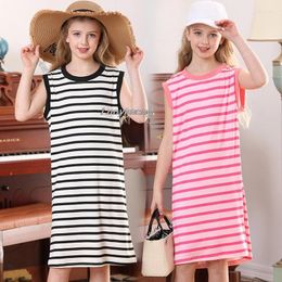 Girl Dresses 2024 Summer Clothes Girls' Striped Dress Cute Style Sleeveless Baby Beach Skirt Outside To Wear Children'S