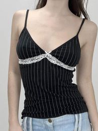 Women's Tanks Rockmore Vintage Striped Corset Top Women Coquette Sweet Lace V Neck Crop Camis Y2K Streetwear Female 2000s Aesthetic Clothes