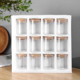 Jars 12PCS Glass Storage Jar Borosilicate Glass Bottle W/ Bamboo Cover And Silicone Seal Dry Fruits Storage Bottle HeatResisting Jar