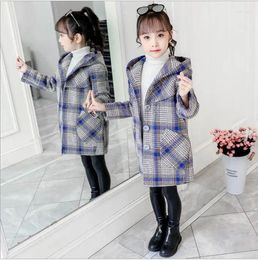 Down Coat Girls Fashion Plaid Wool For Kids Outerwear Blue Red Thick Winter Clothes 6 8 10 12 14