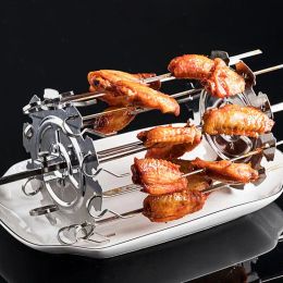 Accessories Stainless Steel BBQ Kebab Cage Rotisserie Skewer Forks Spit Charcoal Chicken Grill For Roaster Oven DIY Camping Cooking Tool HOT