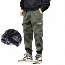 2023 New Men Outdoor Harem Trousers Multi-Pockets Sweatpants Neutral Plush Lining Embroidery Baggy Cargo Pants Breathable Loose K8oa#