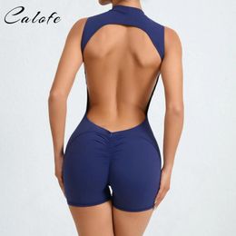 Active Sets CALOFE Stretch Bodysuit Gym Clothes Seamless Push Up Sportswear Jumpsuit Sweat Suit Set Womens Fitness Workout Dance Belly