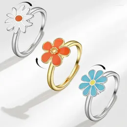 Wedding Rings Cute Flower Release Stress Rotatable Design Spinner For Women Men Personality Band