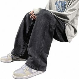 2023 Men's Jeans Korean Versi Student Casual Pants High Street Straight Loose Wide Leg Jeans Black Grey Blue Baggy Jeans e54y#