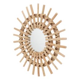 Mirrors 1Pc Creative Wall Hanging Mirror Living Room Chic Rattan Mirror for Home Khaki