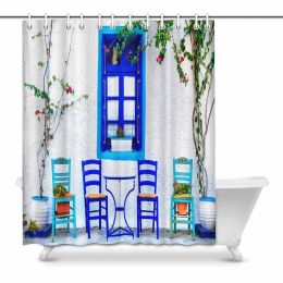Curtains Traditional Greece Series Small Cute Street Tavernas Kos Island Bathroom Decor Shower Curtain Set