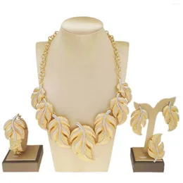 Necklace Earrings Set Leaf Pandent Gold Plated Jewellery For Women High Quality Gift African Party Accessories