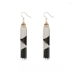 Dangle Earrings Black And White Waterfall Tassel For Women's Chinese Style Long With Unique Ethnic