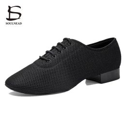 shoes Men Dance Shoes Latin Salsa Jazz Dancing Shoe Air Mesh Black Low Heel 3cm Large Size 45 Adult Boy Modern Ballroom Man's Sneakers