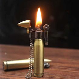 Lighters Retro Bullet Grinding Wheel Kerosene Lighter Metal Keychain Lighters Cigar Cigarette Smoking Accessories Gadget For Man Gift 240325