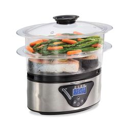 Hamilton Beach Digital Electric Food Steamer Rice Cooker, Suitable for Fast Healthy Cooking of Vegetables Seafood, Can Stack Double Layered Bowls, 5.5 Quarts,