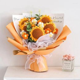 Decorative Flowers Sunflowers Bouquets Crochet Flower Bouquet Hand-knitted Artificial Mother's Day Teacher's Graduation Gifts