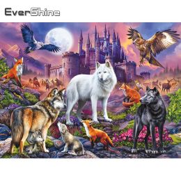 Films Evershine Diamond Painting Wolf Animal Cross Kit Diamond Embroidery Fox Eagle Mosaic Rhinestone Picture Wall Decor