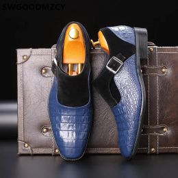 Shoes Size 3748 Monk Strap Shoes Crocodile Shoes Oxford Shoes for Men Italian Dress Loafers Zapatos Hombre Formal Black Brown Blue