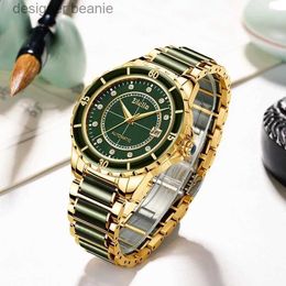 Armbanduhren Seakoss Jadeit Mechanical Herren Automatisch wasserdichte Lumineszenzbeobachtung Gold plattiert Edelstahl Herren Timing Watchc24410
