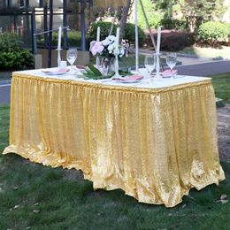 Light Gold Sequin Table Skirt Tablecloth Glitter Sparkly Shimmer Rectangle Covers for Birthday Party Event Wedding Decor 240322