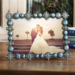 Frame 6 Inch 10 Inch Metal Photo Frame Diamond Retro Wedding Photo Frame Home Accessories Bedroom Decorative Photo Frames Ornament